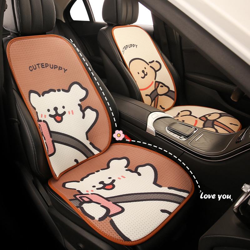 Cute Cartoon Couple Line Puppy Car Cushion Four Season Universal Vehicle Seat Backrest Support Breathable Comfortable Auto Seat