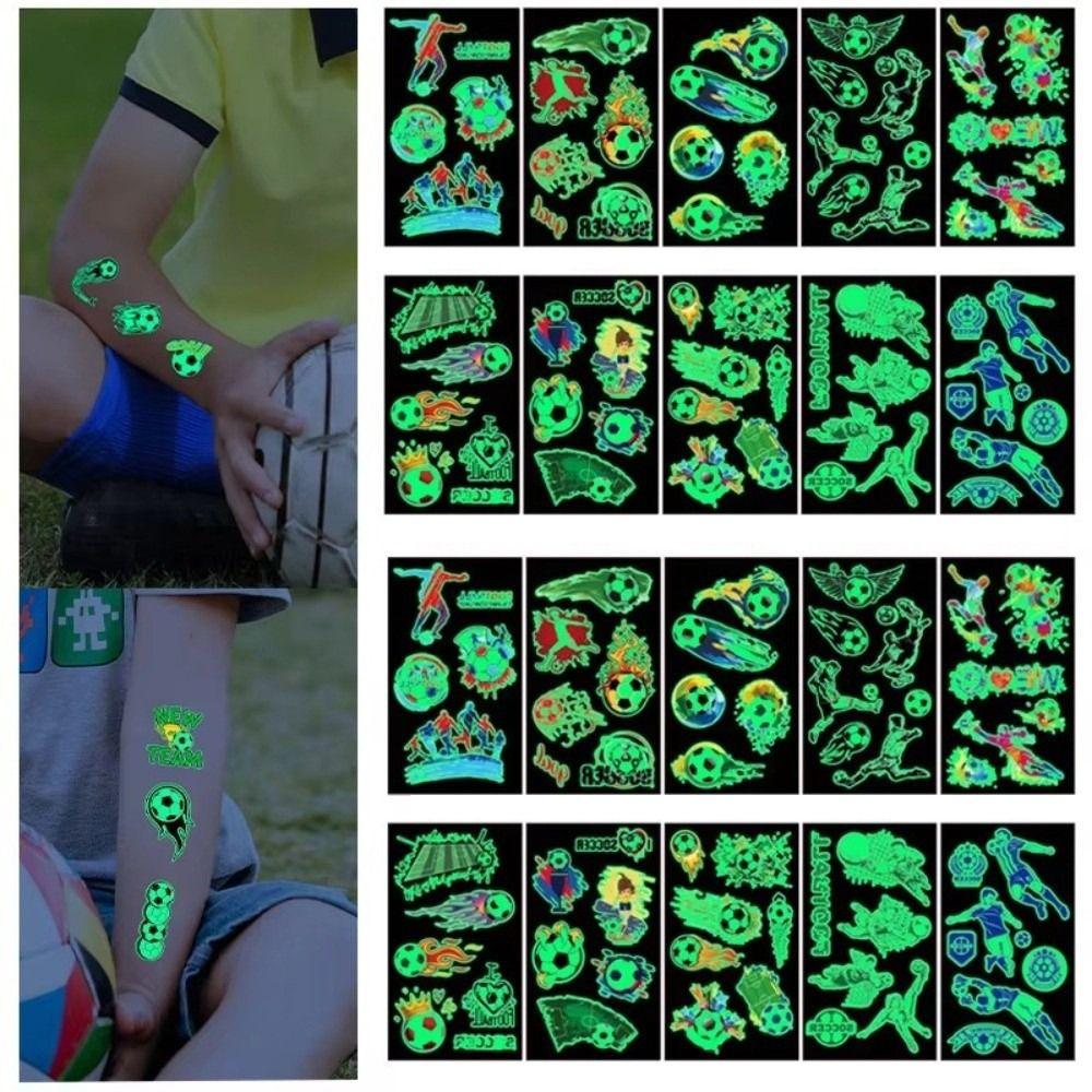 10Pcs/set Soccer Luminous Tattoo Sticker Glowing Cartoon Soccer Tattoo Women Men