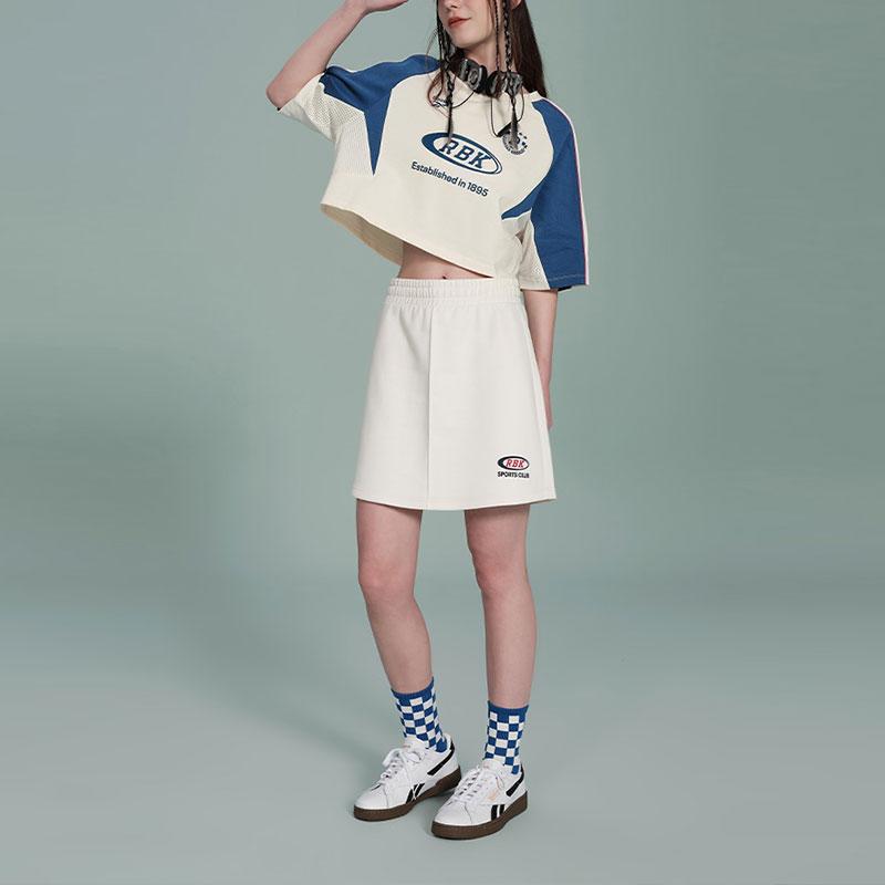 Reebok Color Block Casual Short Sleeve Knit T-Shirt Women Tops Beige Blue 24SRC402WGW2