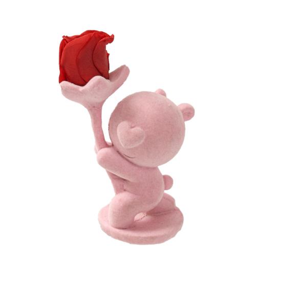 Valentines Day Bear Ornament with Preserved Rose Holding Eternal Flower Flocking Bear Decoration Wedding Anniversary Romantic Gift