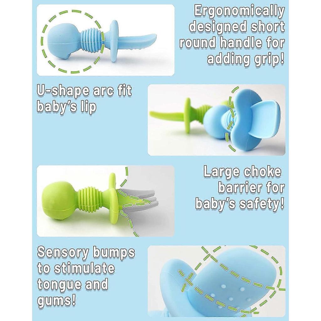 6-Pack Silicone Baby Spoons Stage 1 Baby Fork Chewable Aid Weaning
