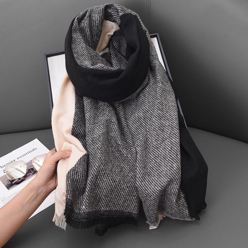Autumn Winter Double-sided Color-blocked Women Scarf Imitation Cashmere Female Versatile High-end Warm Shawl