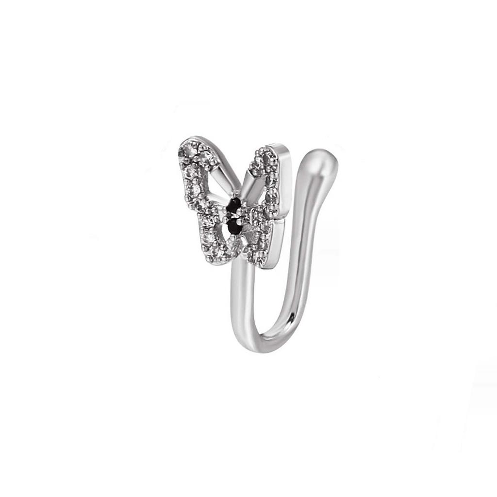 Носовой зажим из нержавеющей стали в форме бабочки с микро-инкрустацией бриллиантами, неперфорированное кольцо для носа, аксессуар для проколов