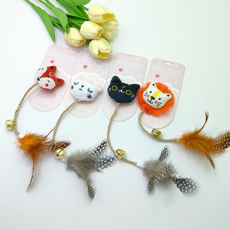 Feather Bell Catnip Teaser Toy with Plushie & Sisal Teething Stick for Kittens