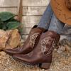 Модные классические вышитые ковбойские ботинки женские ретро с острым носком на толстом каблуке женские удобные коричневые ботильоны из искусственной кожи