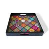 30.48 Cm Serving Tray Black Border Square Wooden Tray for Serving Tray for Decoration with Cut-Out Handles