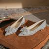 213-1 Flat Shoes Women's 2025 New Pointed Crystal Bridal Wedding Shoes Rhinestone Bow Thick Heel Bridesmaid Shoes