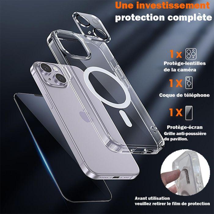 Coque de téléphone - WENZYLIQUOX - iPhone 14 (6,1") - MagSafe - Verre trempé - Bumper TPU antichoc