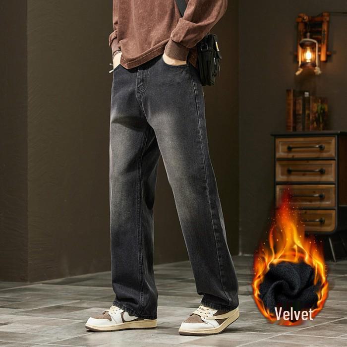 2024 Мужские эластичные прямые джинсы свободного кроя - повседневные брюки High Street Autumn