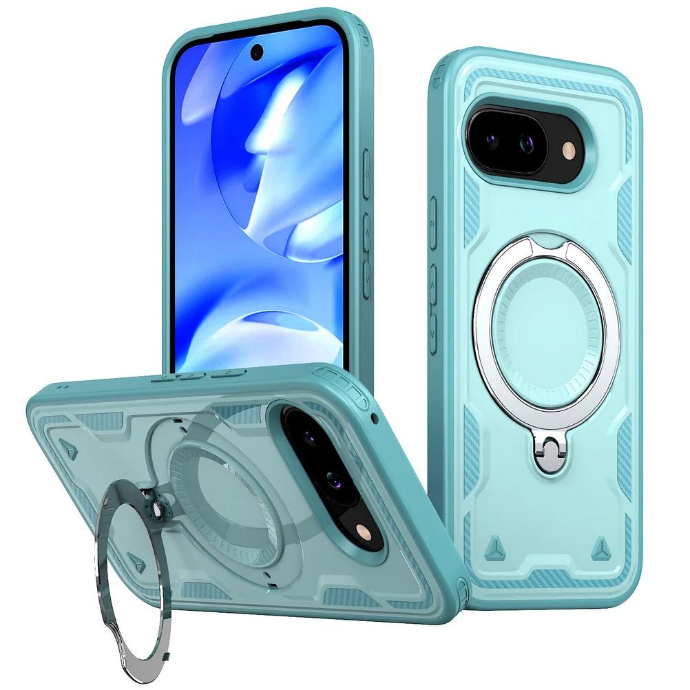 Военная броня Защитные чехлы для телефонов Google Pixel 10 Pro XL Pixel Pixel 9 Pro XL 9A Магнитное металлическое кольцо Вращающаяся подставка Чехол