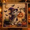 DIY Decorative Wall Hanging Halloween Cat Faux Pearl Painting Art Kit, Spooky 3D Beads Crafting Kits for Beginners Crafts, Cute Witch Gem Adults,
