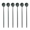 6Pcs/Set Black Long Handle Cutlery Matte Stainless Steel Spoons Polished Stirring Drink Ice Cream Dessert Tea Spoons Dinnerware