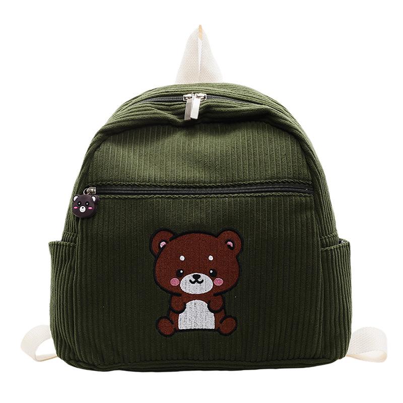 Bear Backpack Corduroy Student Schoolbag Women Cartoon Backpack