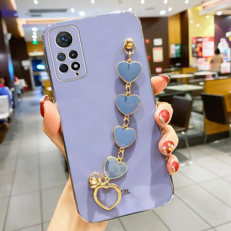 Роскошное покрытие браслет-цепочка с сердечком для Xiaomi Redmi Note 11 11pro 10 Pro 4g 5g ремешок на запястье задняя крышка Note11 S 10s 11s
