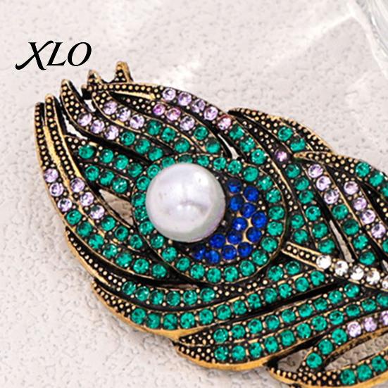 Peacock Feather Pin Vintage Brooch, Faux Pearl Rhinstone Lapel Rhinestone Dress Pin, Clothing Jewelry Accessories for Wedding Party Prom Coats