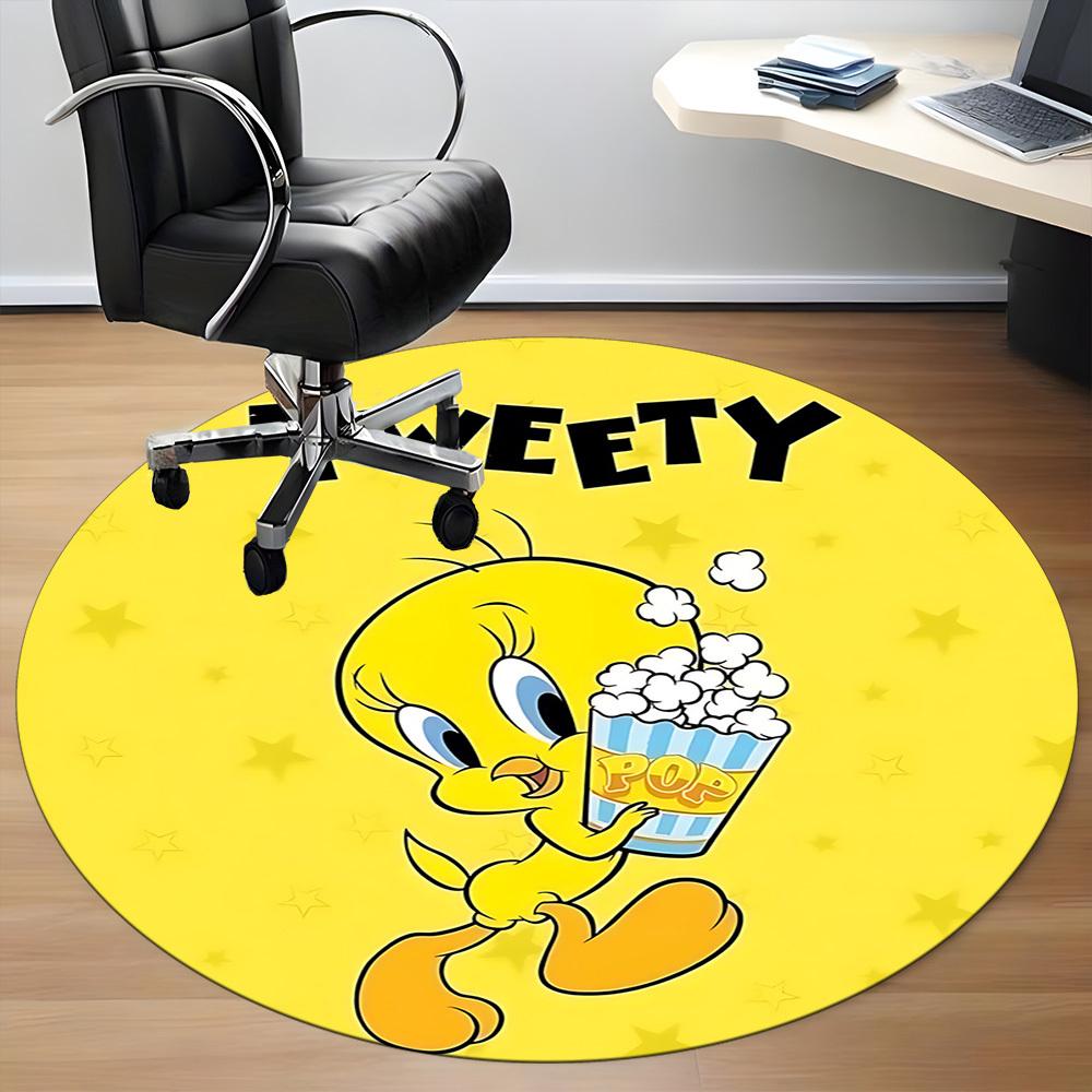 1pc Looney Tunes Tweety Popcorn Office Round Area Rug, Under Office Chairs Bedroom Living Room Home Decor a1022359
