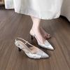 Sheepskin Version, Pointed Stiletto High Heels, Silver Satin Sandals, Versatile Femininity, Empty Bag Head Sandals, Female Summer