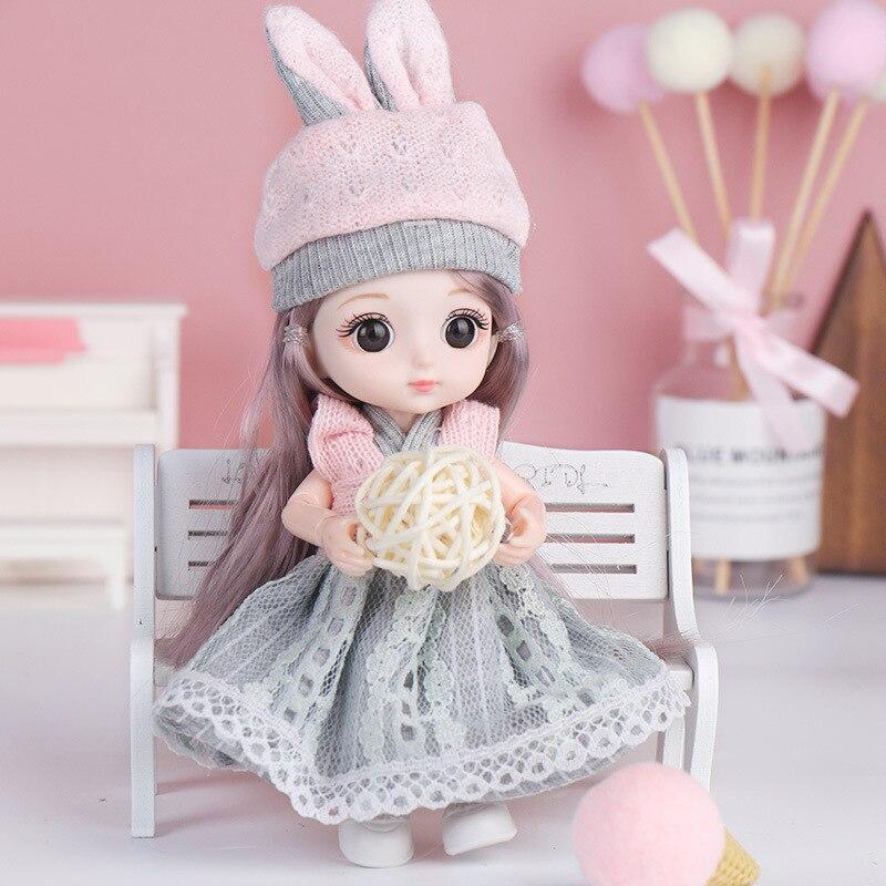 16cm Doll Blue Brown Big Eyes 13 Movable Jointed BJD Dolls Toys Mini Lovely Doll Dress Up Play House Toy For Girls Gift