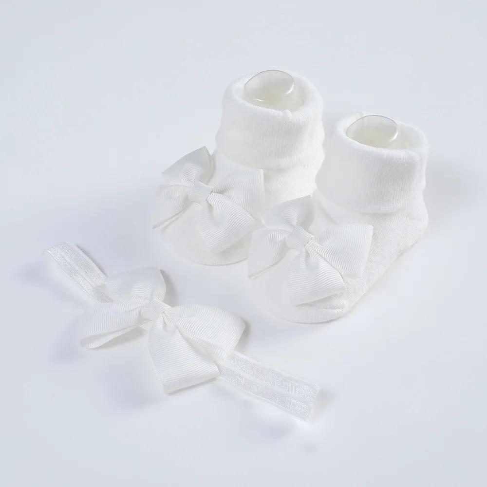 Хлопковые носки для новорожденных и набор повязок для волос, повязка на голову с бантом из ленты для маленьких девочек, дышащие носки, детские аксессуары