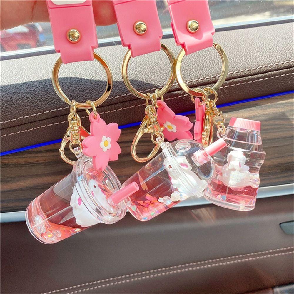 Подвеска-брелок в виде бутылки с жидким песком, брелок в виде кролика и чашки молочного чая боба, кольцо для ключей