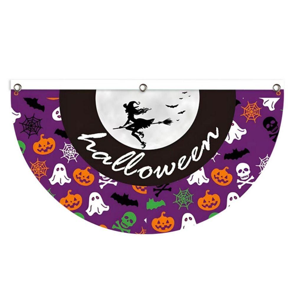 Polyester Halloween Fan Flag Decorative Ghost Pumpkin Bunting Flag Indoor