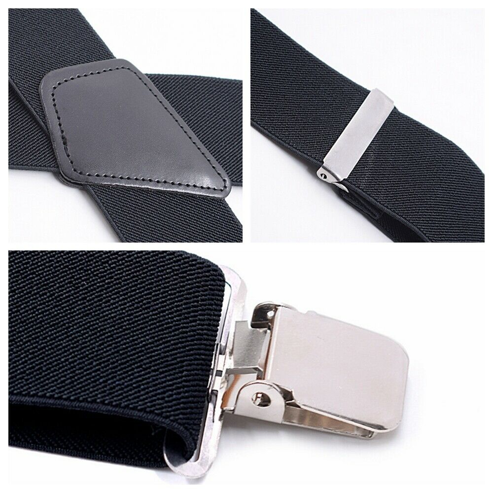 Men Braces Suspenders 5cm Back Heavy Duty Biker Snowboard Trousers Elastic 4 Clips -MX8 Mens Trouser Suspenders Braces Male