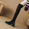 Корейская версия замшевые женские ботфорты большого размера однотонные на высоком каблуке ботфорты до колена новые квадратный каблук рукав резиновая подошва квадратный носок тонкие ботинки