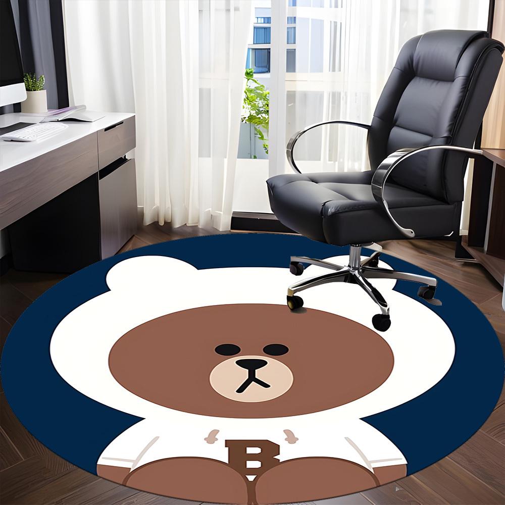 1pc Brown Bear Line Office Round Area Rug, Under Office Chairs Bedroom Living Room Home Decor a1022115