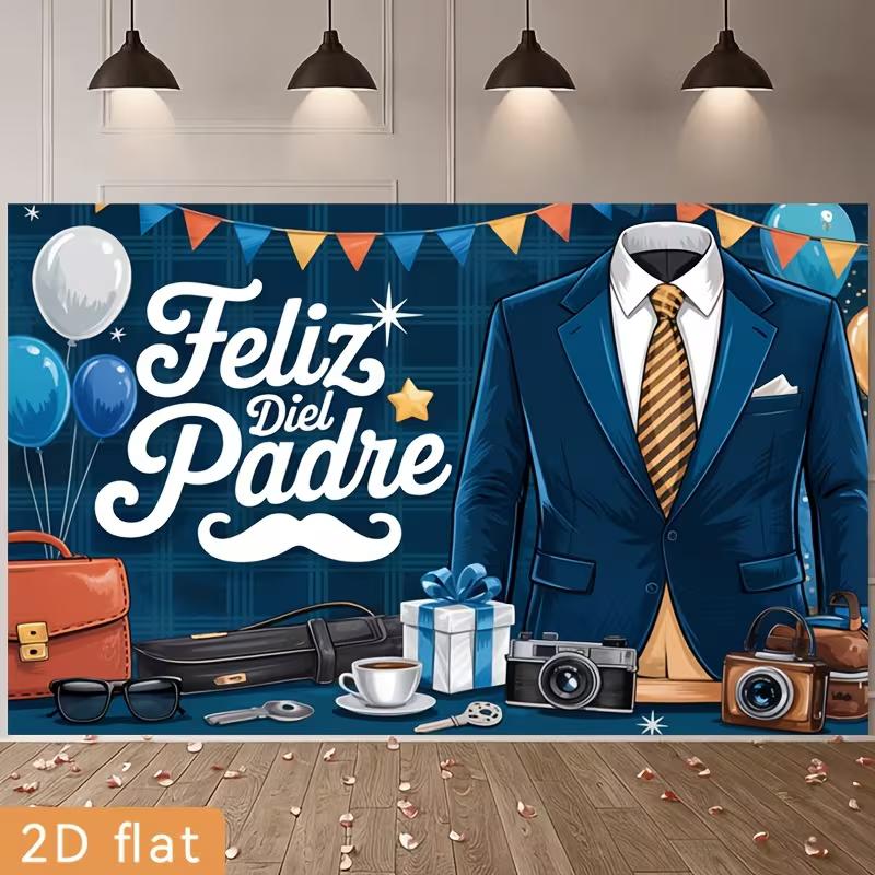 2D Feliz Día Padre Celebration Background, Suit & Camera Decor