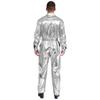 Mens Shiny Metallic Turn Down Collar Long Sleeve High Waist Jumpsuit Halloween Costume