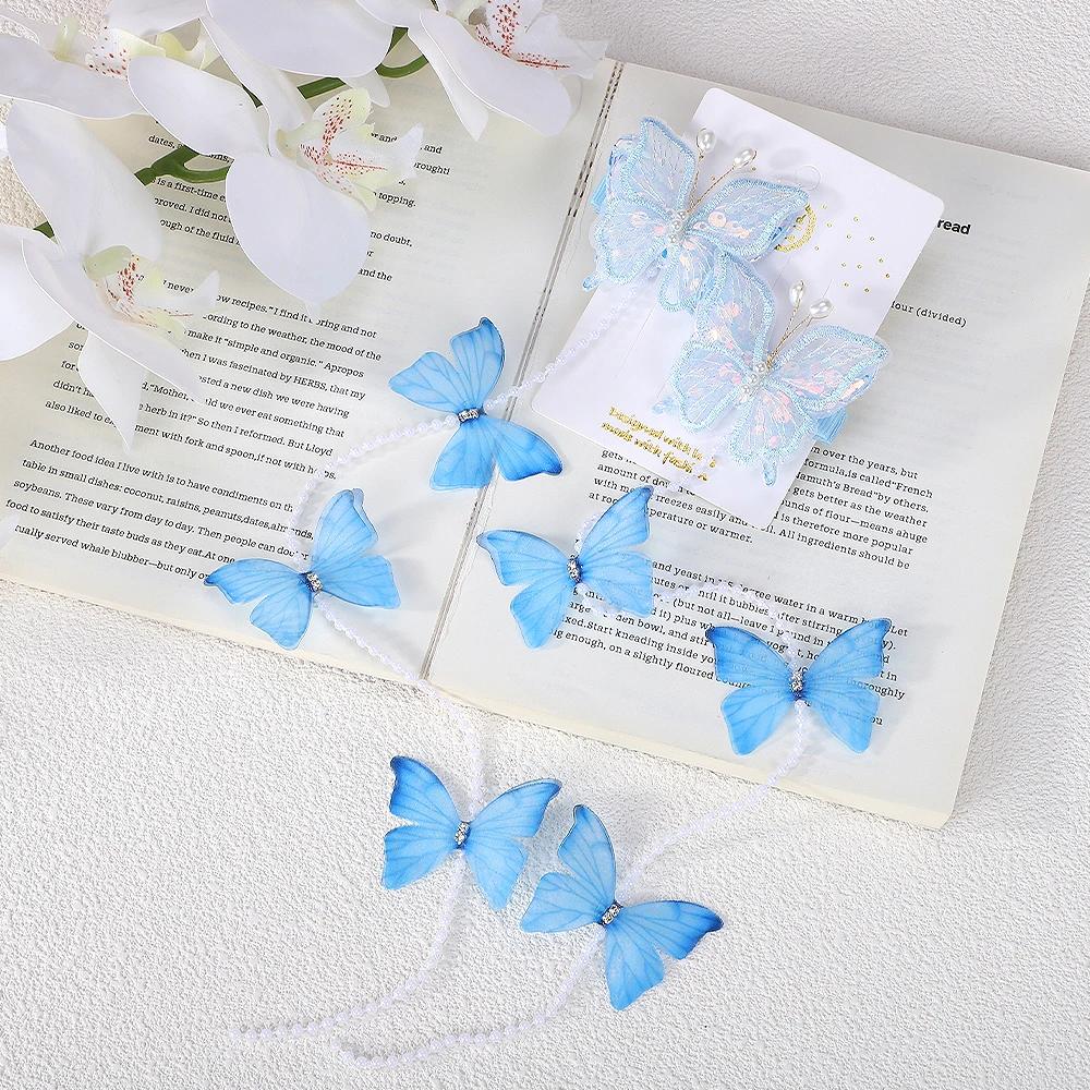 2 шт. Милые заколки для волос Сетка Разноцветная бабочка для девочки-принцессы Жемчуг Длинная кисточка Плетеная открытая заколка Головной убор Аксессуары для волос