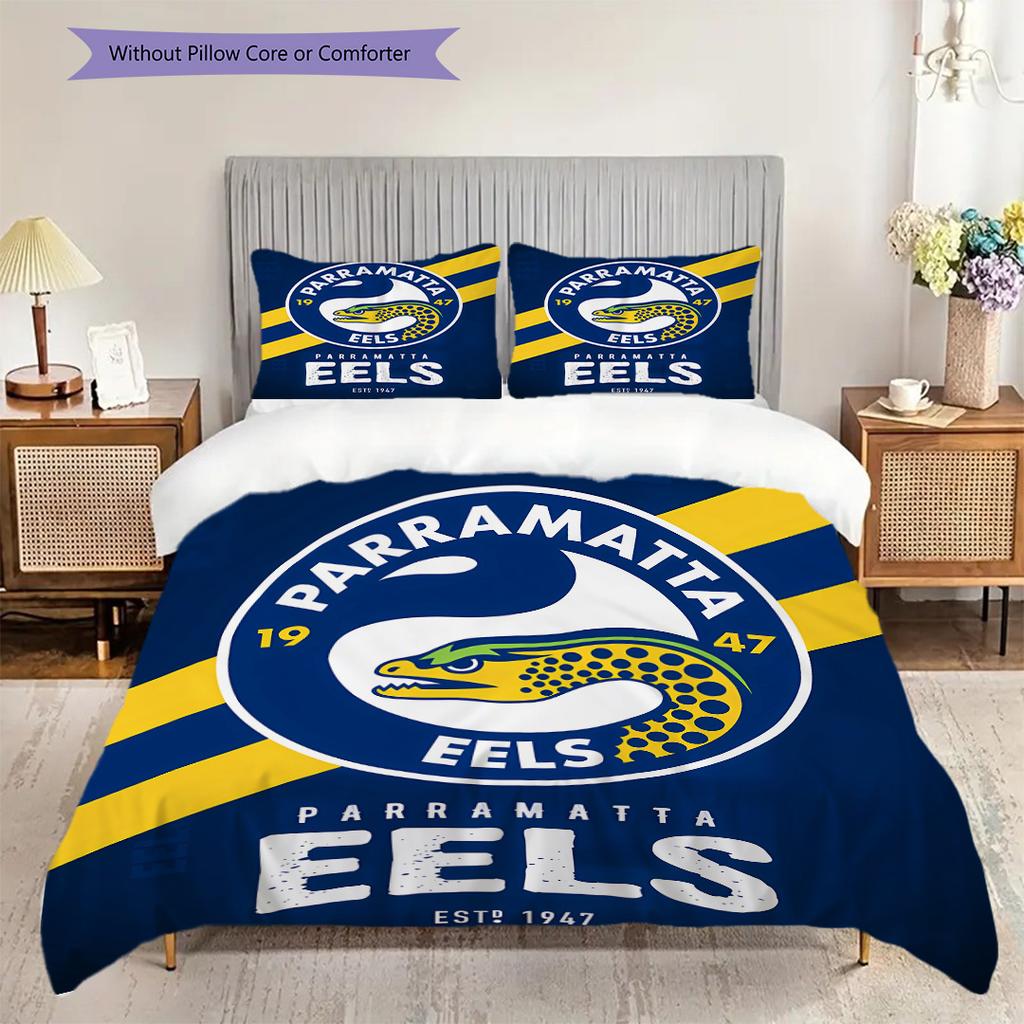 Parramatta Eels Pattern Bedding Quilt Set Quilt Cover Pillowcase Home Decoration Birthday Gift (1 * duvet cover + 2 * pillowcase, without core)