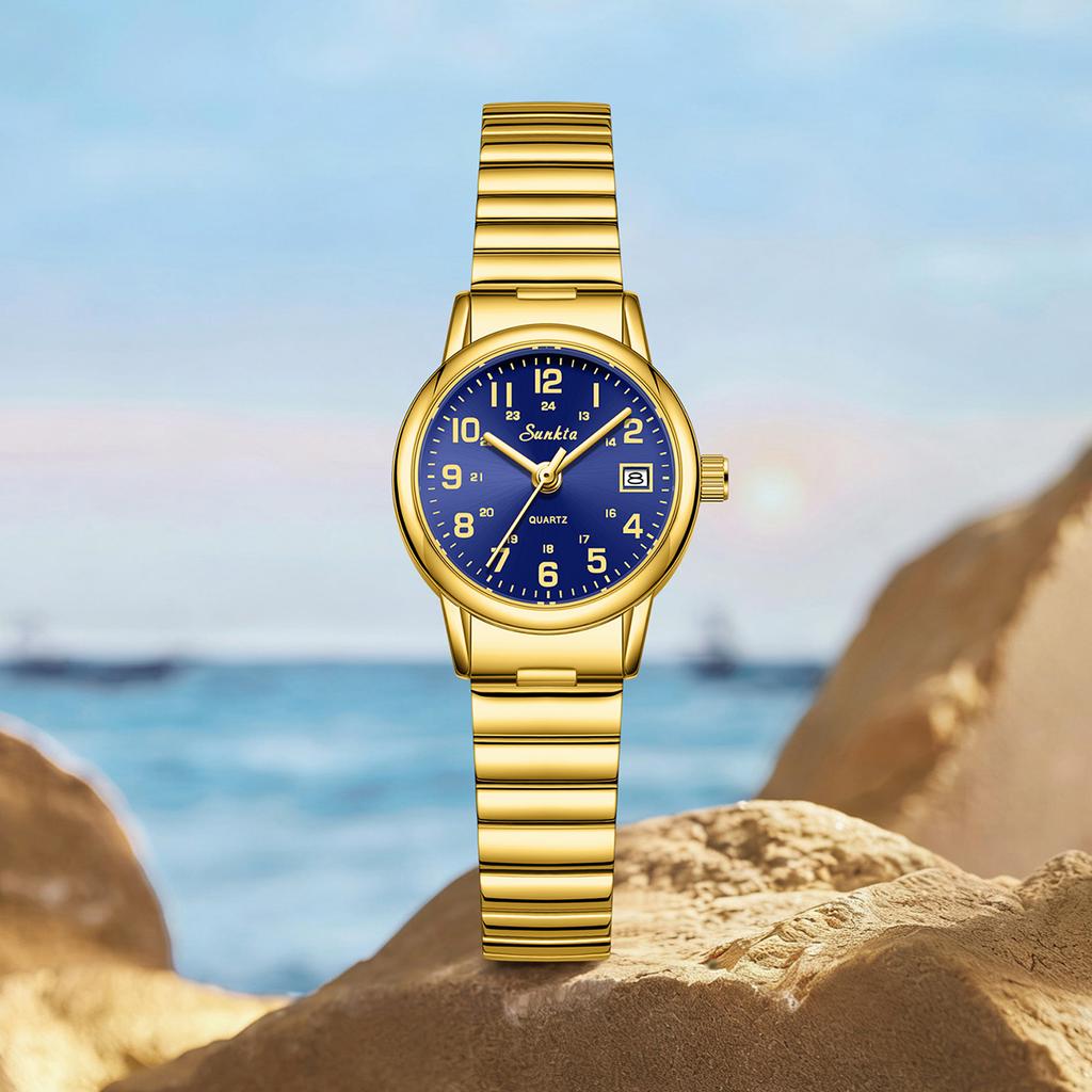 SUNKTA Watch Women New Fashion Luxury Stainless Steel Wristwatch Bracelet Simple Golden Waterproof Luminous Ladies Watches