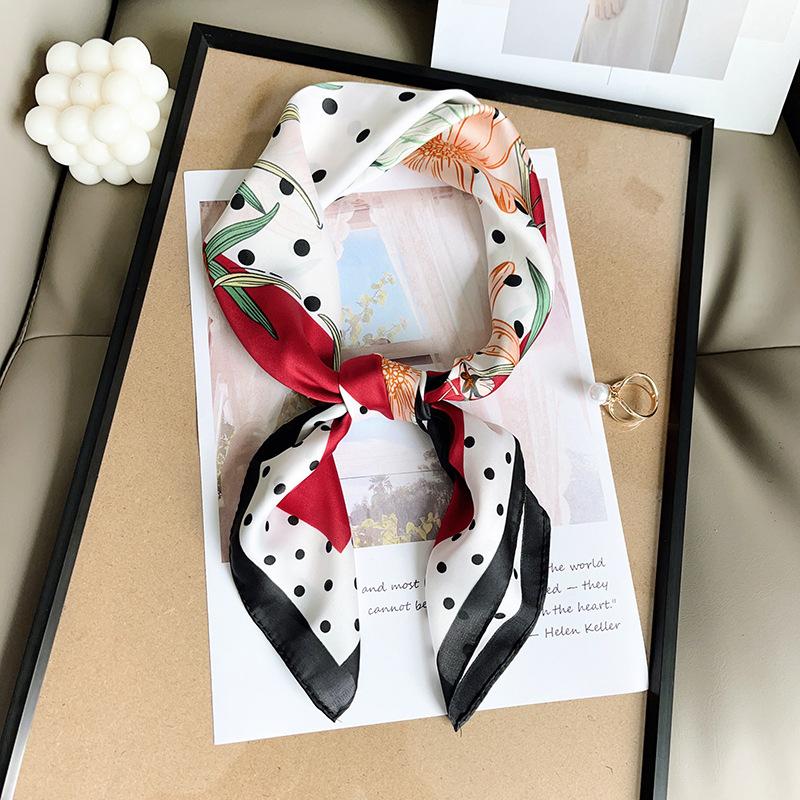 Modern Trend Geometric Polka Dot Flower Printing 70 Square Towel New Women's Fashion Decoration Temperament Simulation Silk Scarf