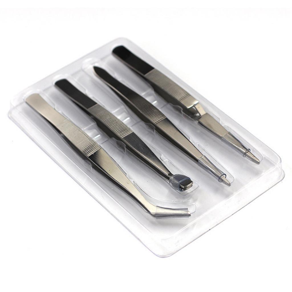 4Pcs/Set Precision Tweezers Thick Electronics Forceps Tweezers Anti-Skid DIY Maintenance Tools Makeup Repair Multi-function