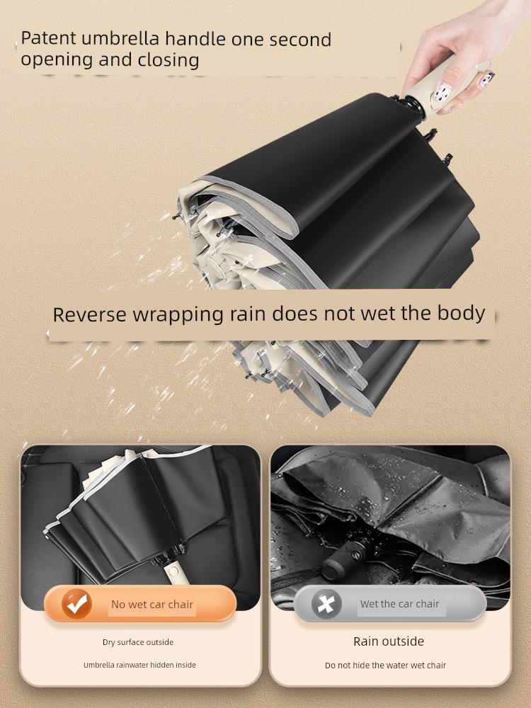 Fully Automatic Umbrella for Women, Sun Protection, Uv Protection, Sunshade for Men, Reverse Folding Umbrella, Black Rubber, Dual-Use Umbrella for