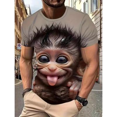 3D Милые Забавные Футболки с Графикой Обезьяны Мужские Летние Уличные Топы с Коротким Рукавом Модные Популярные Мужские Повседневные Футболки Большого Размера