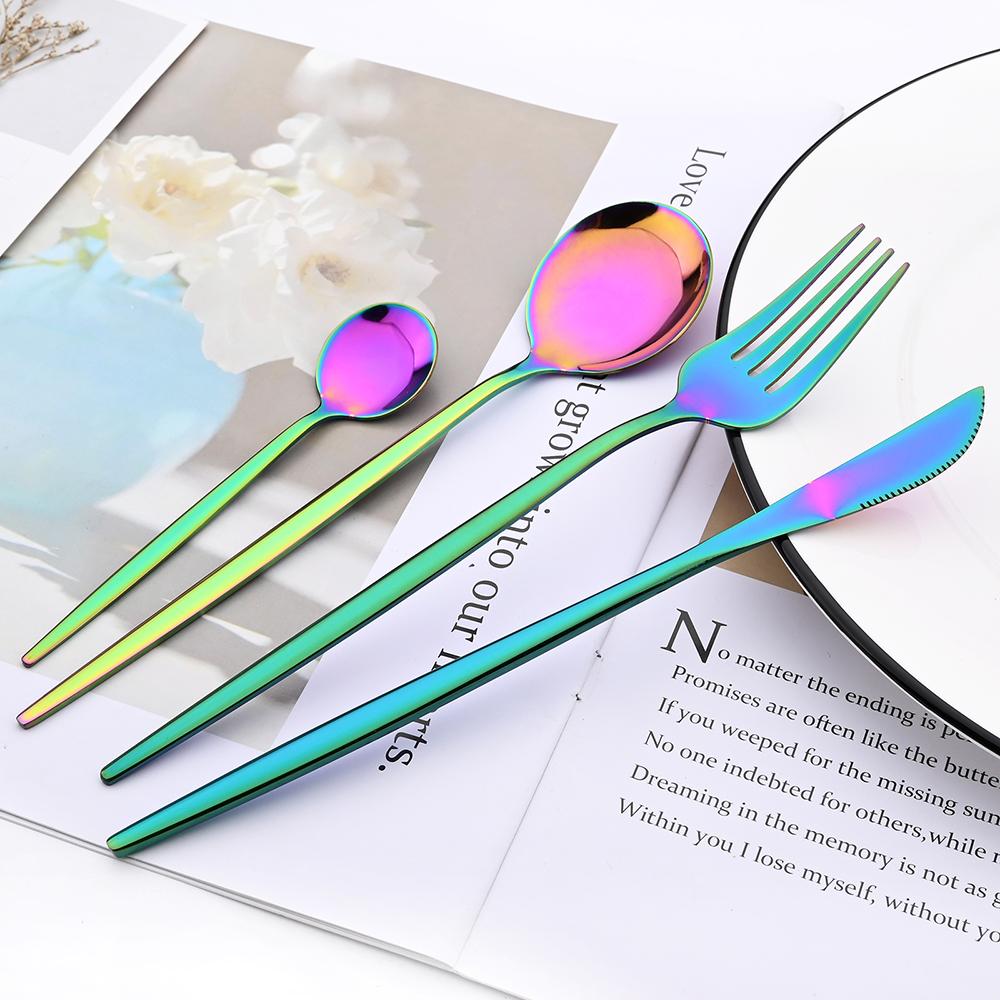 4pcs Gold Dinnerware Set Stainless Steel Tableware Set Knife Fork Spoon Flatware Set Dishwasher Safe Silverware Cutlery Set