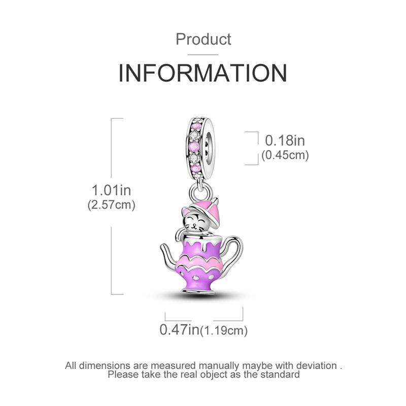 Шармы Coppercute Розовато-фиолетовая Кошка Чайник Подвески Подходят к Шармам Plataoriginal Браслет Женские Изготовление ювелирных изделий Подарки