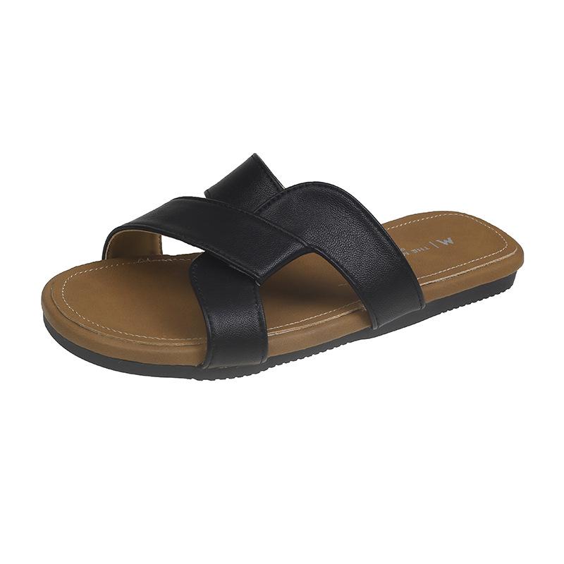 2025 хорошая текстура нишевый кинк крест шлепанцы женские мягкая подошва для улицы лето инс пляжные однословные плоские шлепанцы