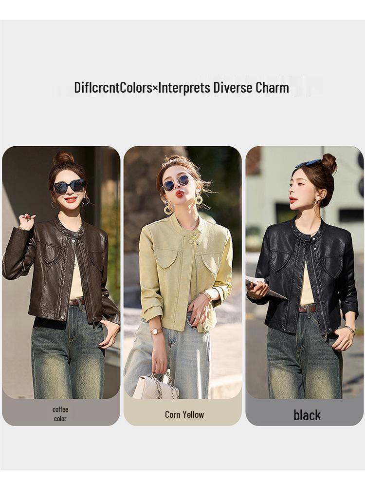 Женская бейсбольная куртка из натуральной кожи - Весна/Осень 2025, Овчина Хайнинг, Маленький размер, Короткое пальто.