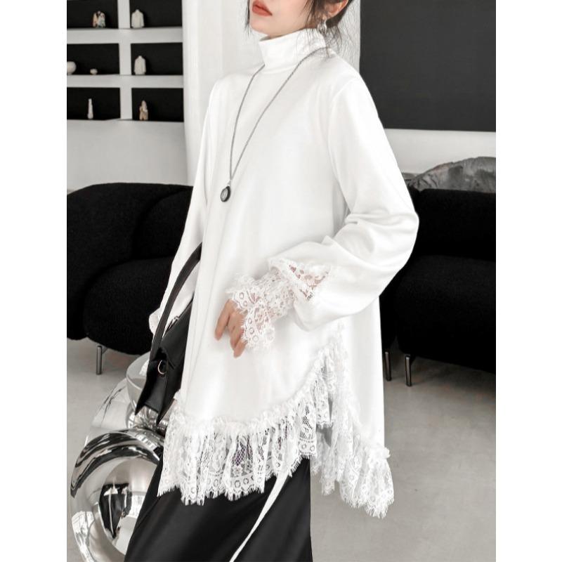 Осень Новые Большие Размеры Женские Пуловеры Повседневные Большие Длинные Рукава Свободные Топы Футболки Однотонные Водолазка Рубашка