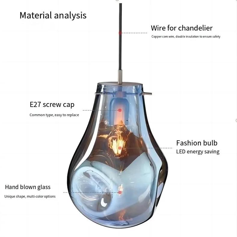 Современная креативная цветная стеклянная люстра, современная светодиодная подвесная лампа неправильной формы для кафе, столовой