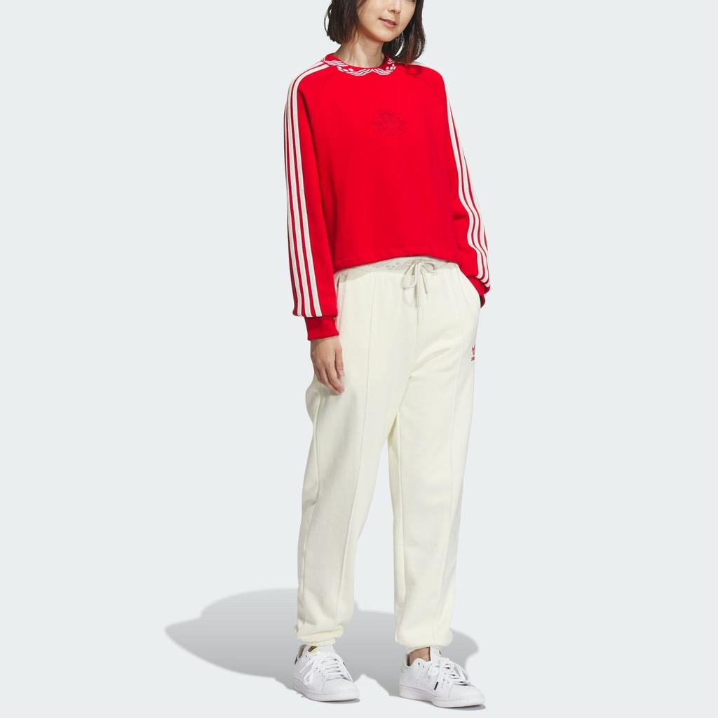 Adidas Originals X Feifei Ruan FW23, новогодний классический свитшот с круглым вырезом в три полоски, женские топы, красный IX4228