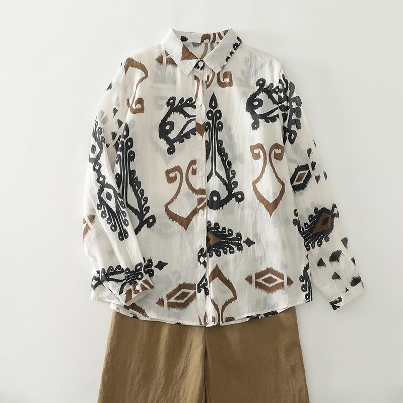 DIMANAF 2025 Новые Женские Топы Рубашки Футболки Однотонные Повседневные Свободные Блузки Осень Принт Хлопок Длинный Рукав