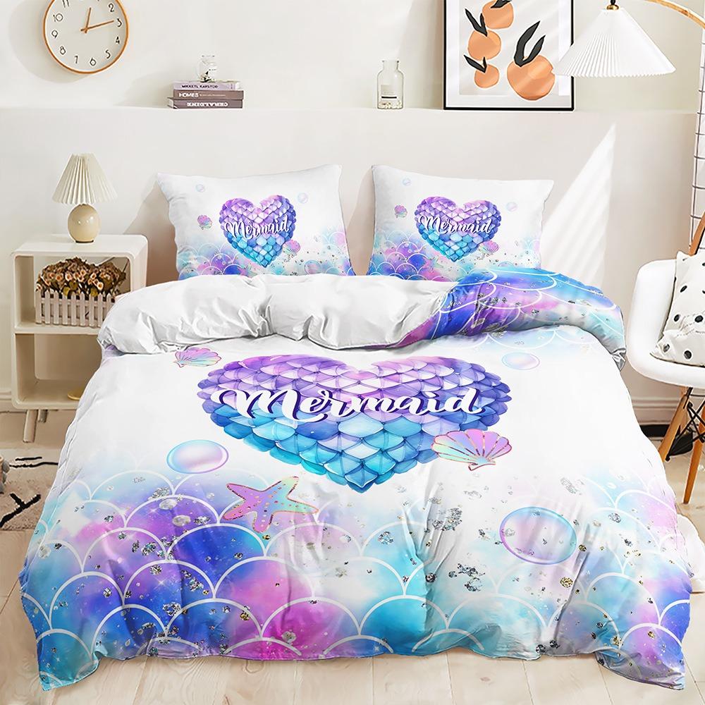 3D Printed Mermaid Princess Bedding Set for Girls and Women, Dreamy Quilt Cover Pillowcases 2/3pcs Gift