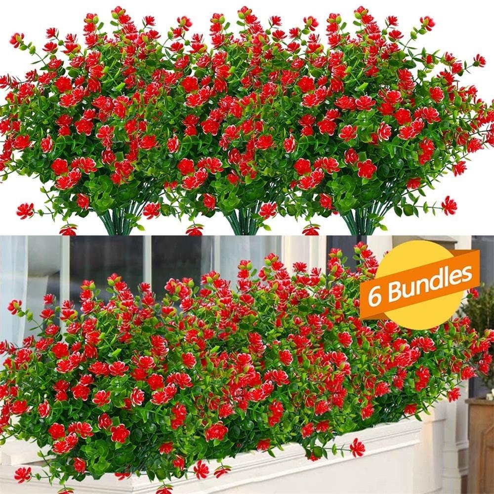 6 Bundles Artificial Flowers UV Resistant Fake Plants Faux Plastic for Indoor Outdoor Hanging Plants Garden Porch Window Box Home Wedding Decor