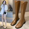 V-Mouth Knee-High Women's Knight Boots, 2025 Spring/Autumn, Low-Heel Chunky High-Leg Winter Martin Boots