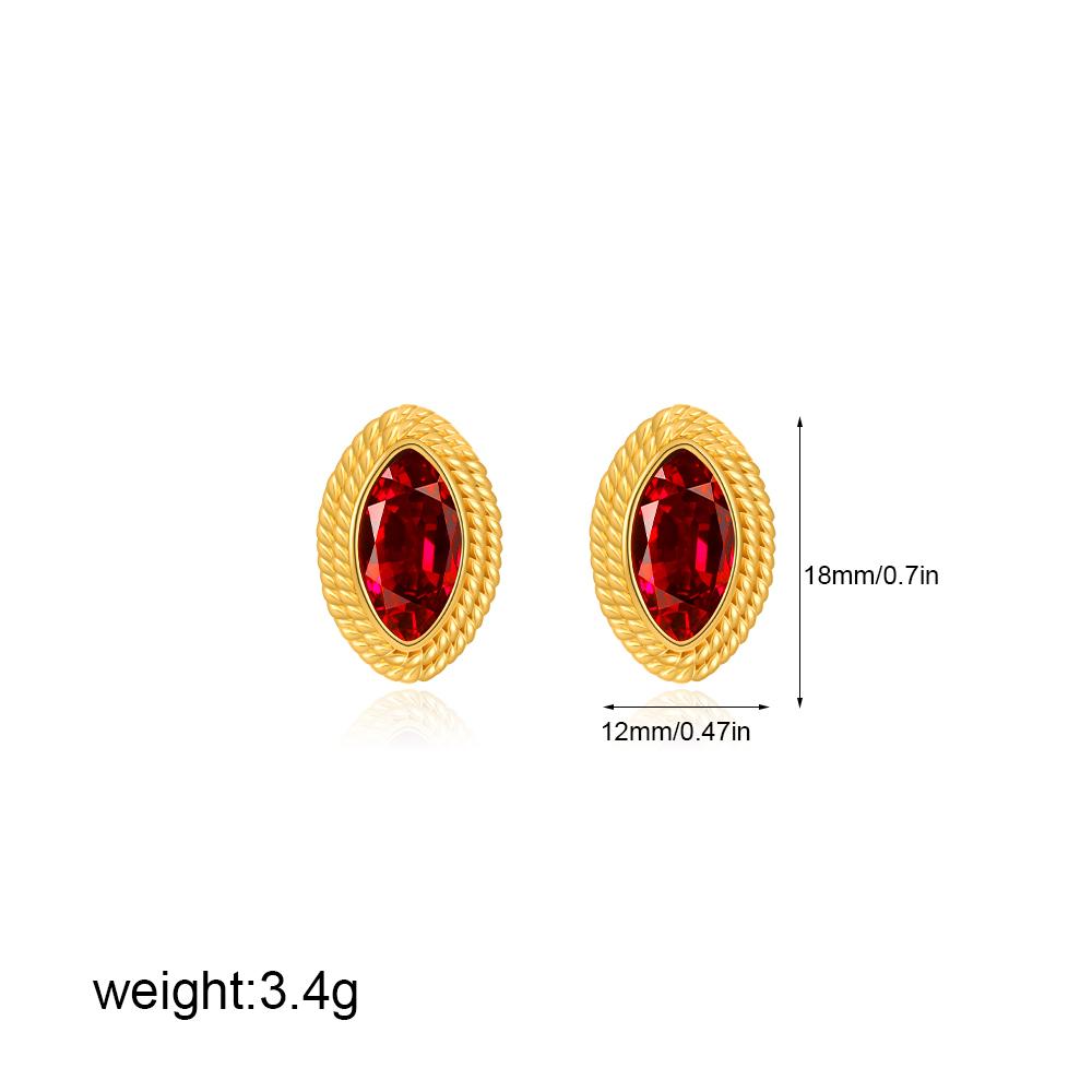 Dainty Olive Shape CZ Zircon Stud Earrigs for Women Shiny Red Geometric Stone Waterproof Woven Texture Gold Plated Studs Jewelry