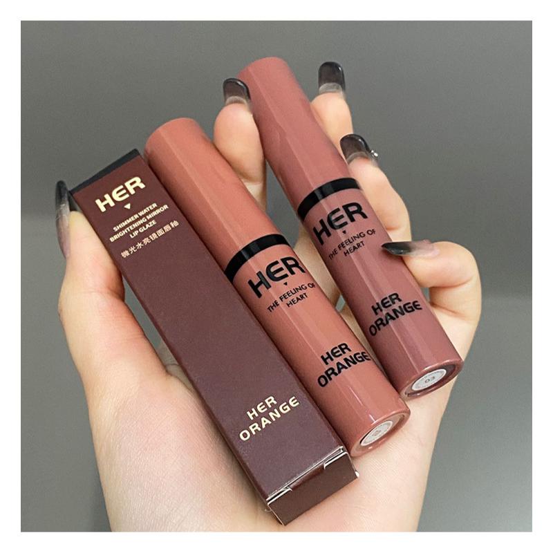 HER ORANGE ~ Мерцающая водная блестящая зеркальная глазурь для губ, которую нелегко превратить в пленку водного света, стеклянный блеск для губ